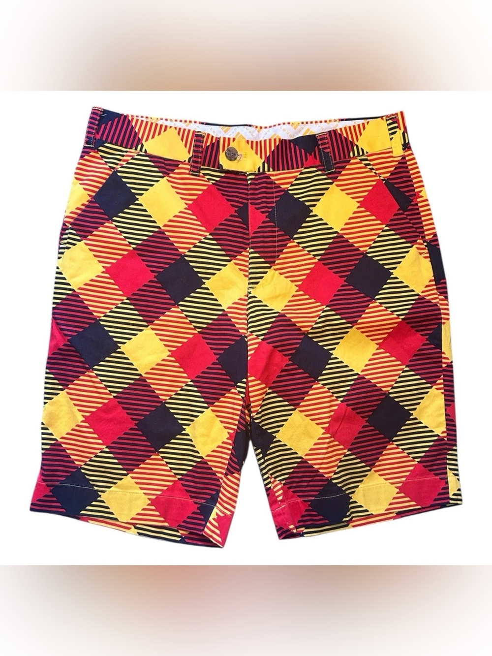 Loudmouth Golf Shorts Mens 34 Colorful Cheezburger Plaid Pockets Casual